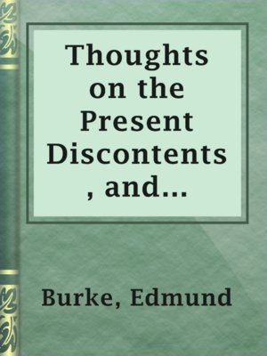 cover image of Thoughts on the Present Discontents, and Speeches, etc.